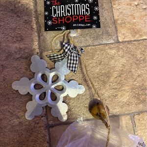 2 Galvanized snowflake with buffalo checkered bows and gold bells garland